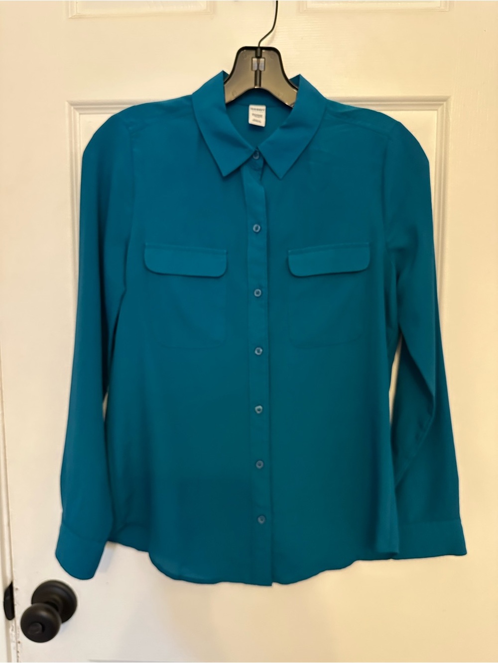 🥳$5🥳 Old Navy Teal Button-Front Women's Blouse - Classic Collared Shirt